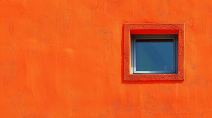 Single red framed window on an orange wall