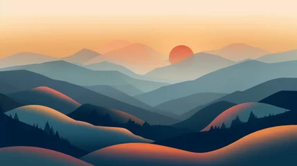 Poster Serenity at sunset with layered mountain landscape © cac_tus