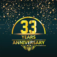 33 Years Anniversary Logotype with Gold and Silver Multi Linear Number in a Golden Circle , Isolated on Dark Background