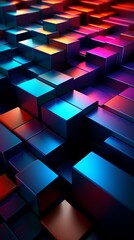 3D Illustration of Colorful Metallic Cubes with a Gradient Background