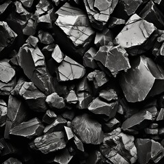 Black and white image of a pile of rocks