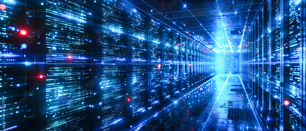 Poster server room dynamics, high-speed data processing and storage, advanced networking and cloud computin