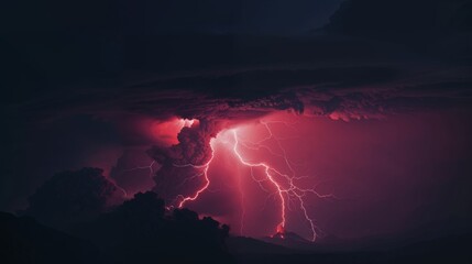 Intense thunderstorm unleashes vivid lightning bolts against dark night sky