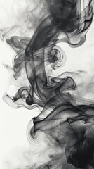 Abstract black smoke swirls on white background
