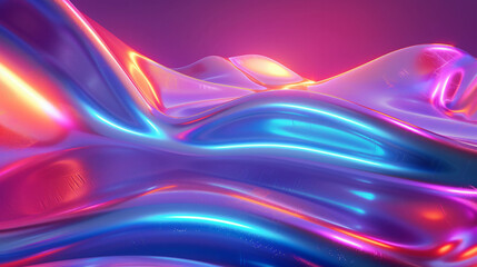 Abstract fluid iridescent holographic neon curved