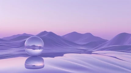 Deurstickers Crystal ball reflecting tranquil landscape in purple hues © cac_tus