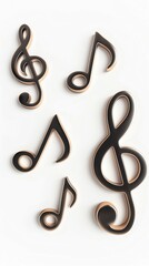 3D rendered music notes with metallic finish isolated on white background