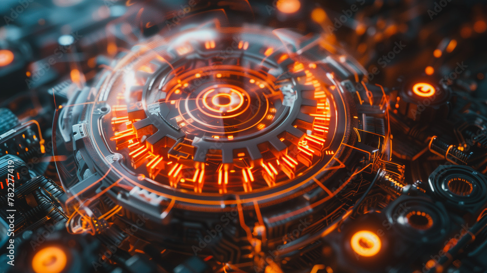 Poster a close up of a glowing orange object with a circular shape