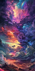 Dreamlike Atmosphere with Colorful Cloudscape and Stars