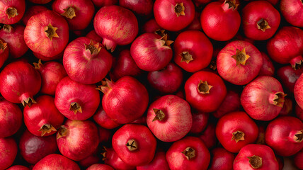 Background of whole pomegranates. Top view.