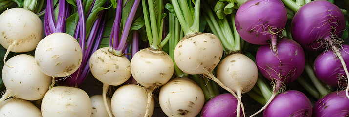Fototapeta na wymiar Fresh Organic Bunch of Purple and White Turnips - Healthy Root Food