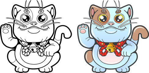 Cute asian cat, coloring book illustration - 782278451