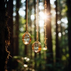 Two Crystal Pendants Hanging in the Forest