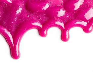 Rosa schleim vom oberen Rand laufen isoliert auf wei&szlig;en Hintergrund, Freisteller 