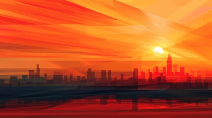 Abstract geometric sunrise over a city skyline
