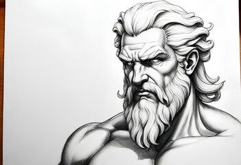 black and white drawing of the god zeus