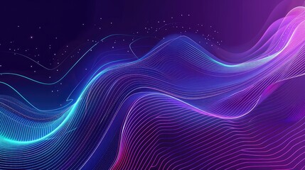 Abstract colorful technology line wave background, Modern purple blue gradient flowing wave lines. 
