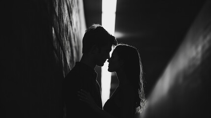 A couple is kissing in a dark tunnel