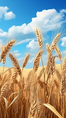 Yellow wheat field under blue sky