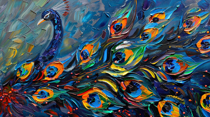 abstract oil painting of peacock