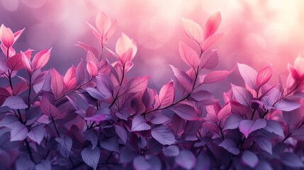 Mystical purple leaves glowing in soft light