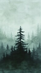 Misty monochrome forest landscape
