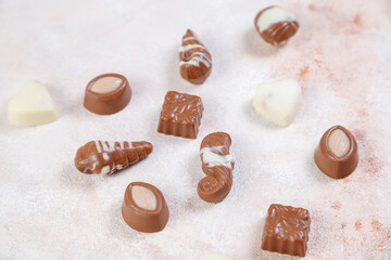 Handmade chocolate with pistachios, dark and milk chocolate pieces.