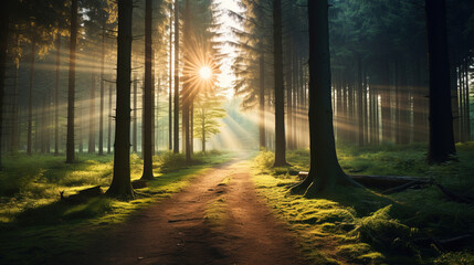 Fototapeta premium sun rays in the forest.