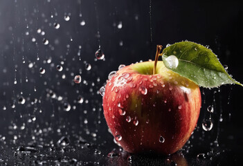 Refreshing red apple with water drops - 782281259