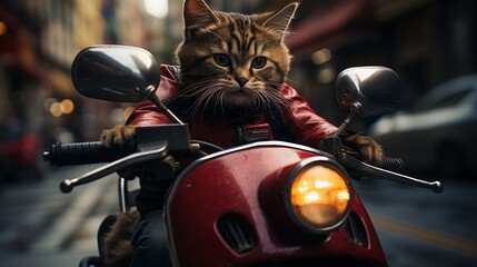 A cat riding a motorcycle - obrazy, fototapety, plakaty