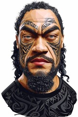 Portrait of a Maori man with traditional tattoos