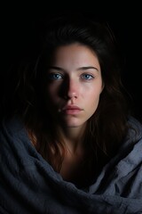 Fototapeta premium Portrait of a young woman with blue eyes and brown hair