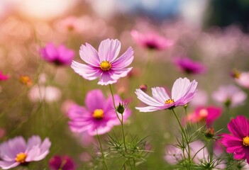 Serene meadow of blooming cosmos flowers - 782281418