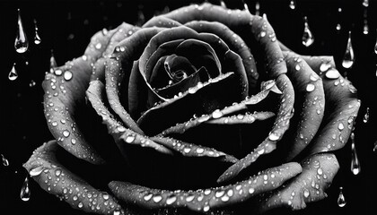 Monochrome rose with water droplets - 782281439