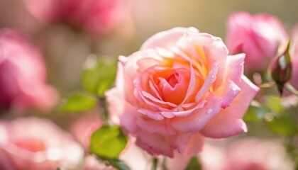 Delicate pink rose with morning dew - 782281470