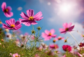 Vibrant cosmos flowers on sunny day - 782281477