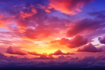 A vivid sunset sky with vibrant hues of purple, pink, and orange - obrazy, fototapety, plakaty
