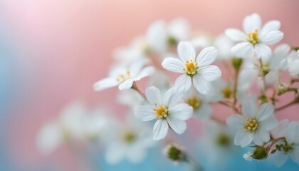 Delicate white blossoms on pastel background - 782281620