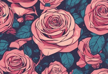 Vintage rose pattern on dark background