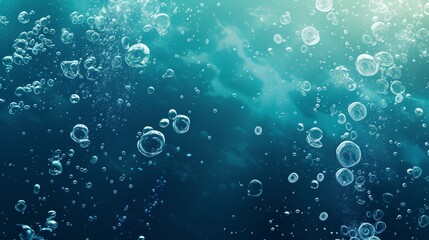 Underwater scene with air bubbles rising to the surface - obrazy, fototapety, plakaty
