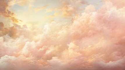 A beautiful painting of a pink and yellow sky with clouds