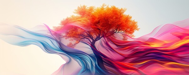 Vibrant tree with flowing colorful leaves