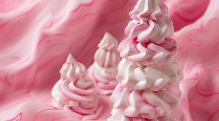 pink twisted meringue dessert, soft creamy marshmallow food