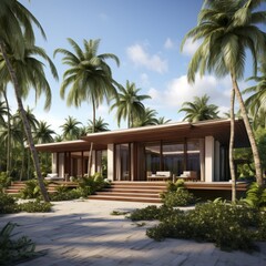Modern beach house with pool and tropical garden