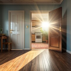Obraz premium Sunlight shining through an open door into a room
