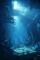 Obraz premium Mystical Blue Underwater Plants and Trees Illustration