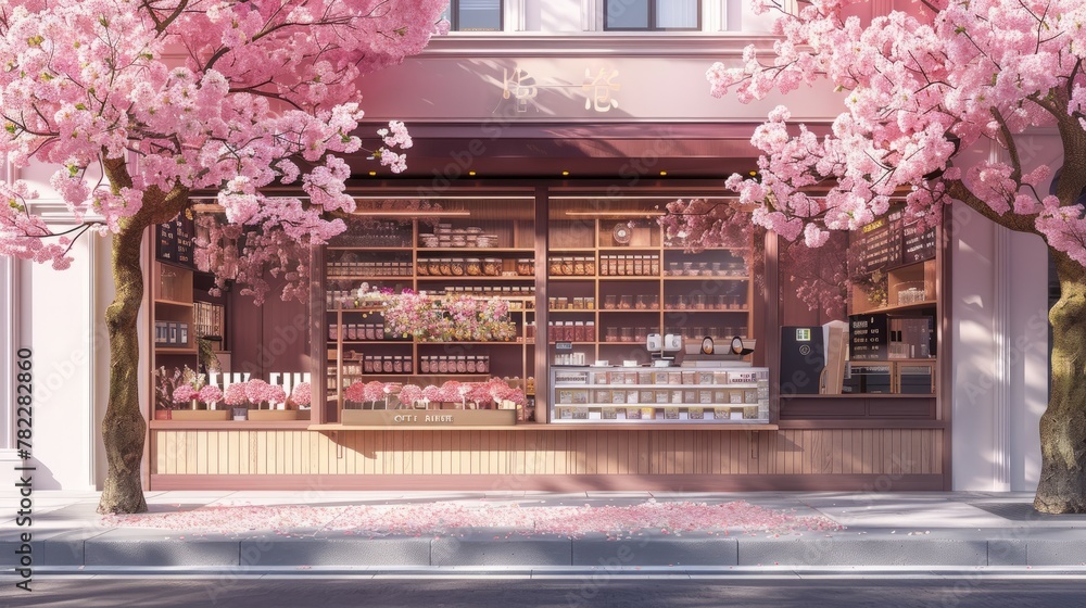 Canvas Prints A pink-themed store with cherry blossoms