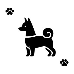 Vector silhouette of dog on white background.