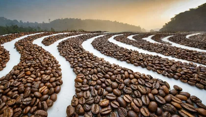Foto op Plexiglas neatly arranged tiled coffee beans, taken  background wallpaper © Albaloshi