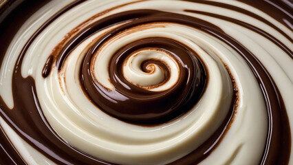 Close-up of chocolate and cream swirl. Illustration Generative ai